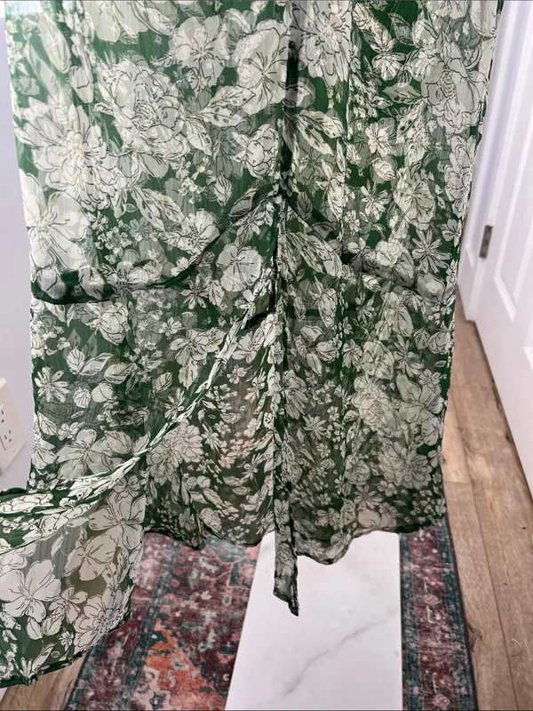 NWT Mango MNG Floral Sheer Green White Romantic Twist Front Midi Dress XS $129 - Image 9