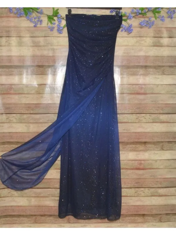 VTG Y2K 90s Midnight Blue Glitter Prom Dress Maxi Gown 5/6 Whimsygoth Fairy Core - Image 7