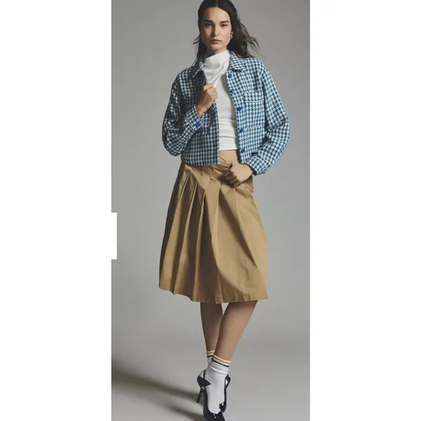 Anthropologie Dolan Left Coast Cropped Jacket Women XS Blue Houndstooth Print - Image 3