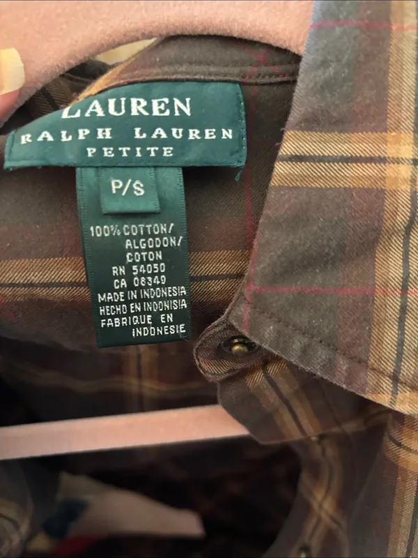 Lauren Ralph Lauren Brown Plaid Casual Snap Front Shirt Petite Small - Image 5