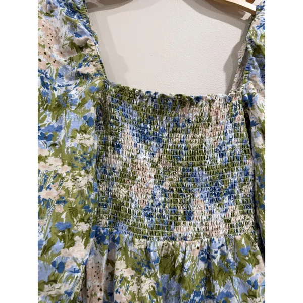 Reformation Linen Floral Greyson Smocked Mini Dress‎ Puff Sleeve Size M - Image 9