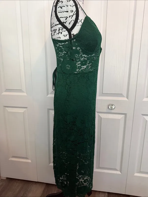 bebe Dark Green Lace Maxi Slip Dress - Image 10