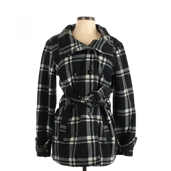 Ike Behar Fleece Check Print Peacoat Black‎ White S - Image 2