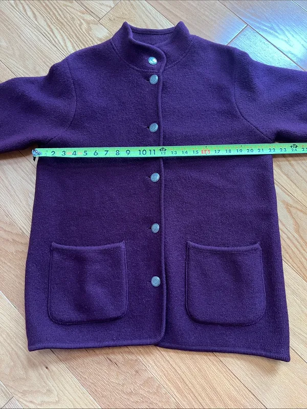 L.L. Bean Plum Button-Front Wool pea coat thick sweater jacket decorative button - Image 6