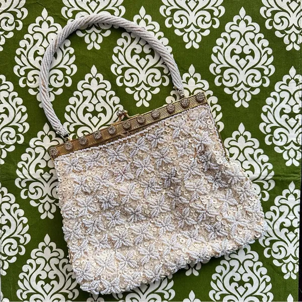 White Beaded Costume Handbag - Image 2