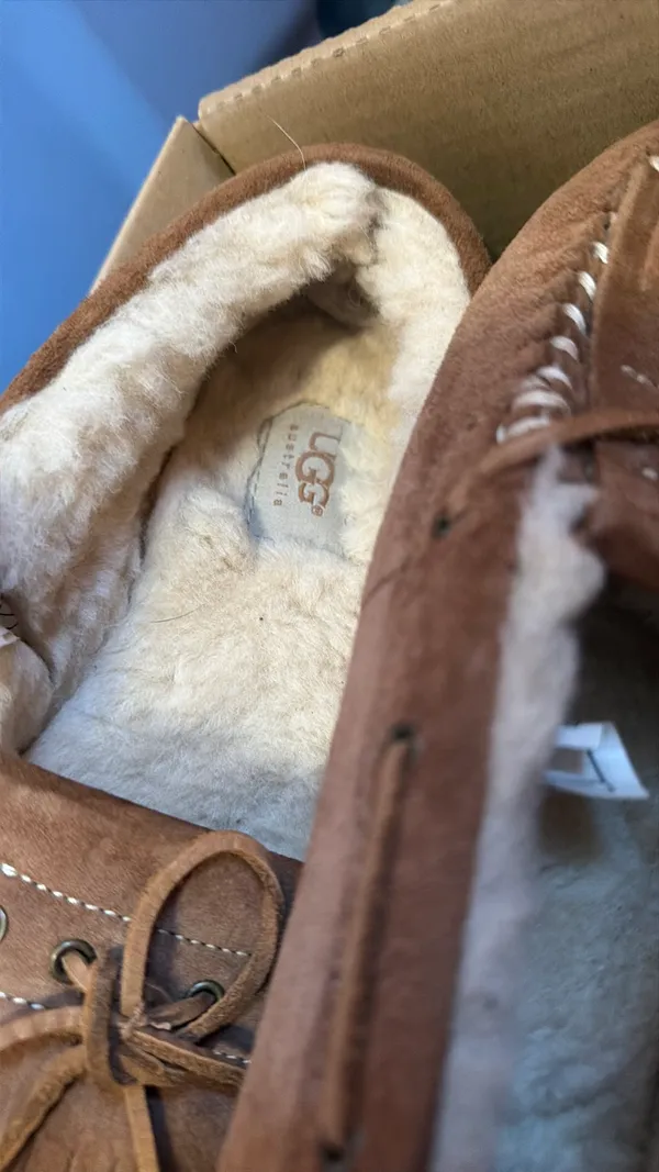 UGG brown suede moccasin slippers size 8 - Image 3