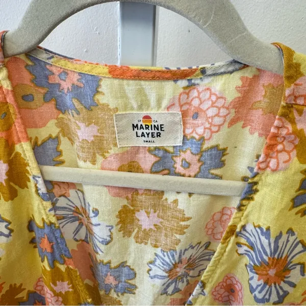 Marine Layer Camila Dress V-Neck A-Line Mini Yellow Vintage Floral Print Small‎ - Image 8