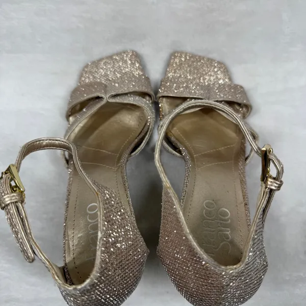 Franco Sarto Rania2‎ Champagne Gold Glitter Square Toe Flare Heel Sandals 7M - Image 7