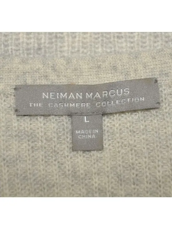 Neiman Marcus Cashmere Sweater L Beige 100% Cashmere Silk Hem V Neck Tunic - Image 8
