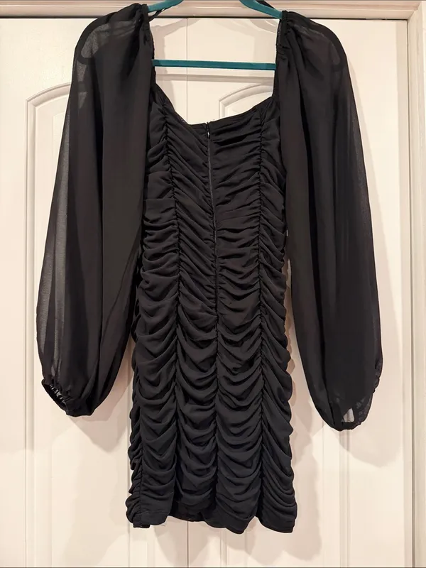 Princess Polly Black Ruched Long-Sleeve‎ Mini Dress 8 - Image 3