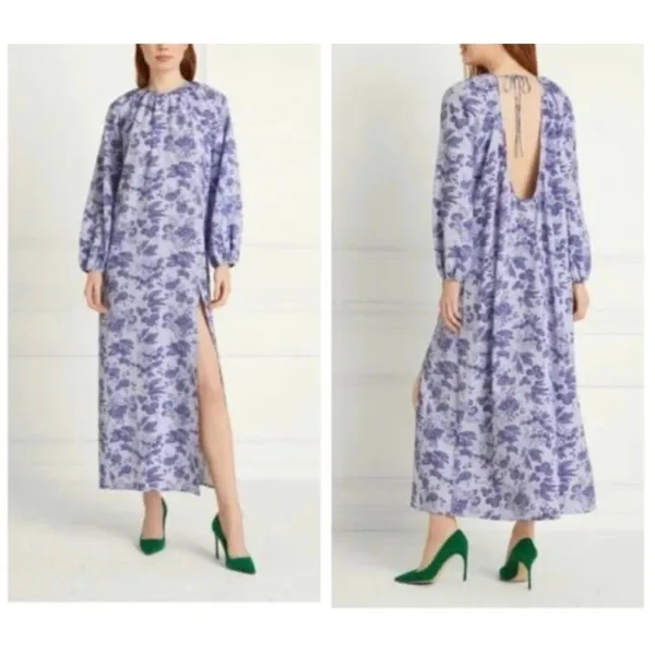 HILL HOUSE‎ The Simone Midi Dress Lilac Purple Tonal Floral MED NWT Boho Cottage - Image 2