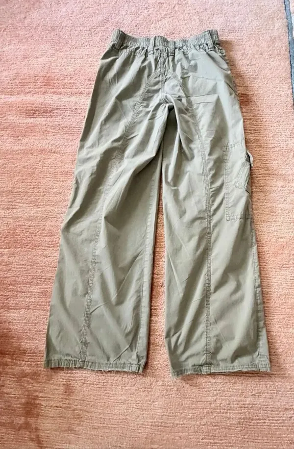 Y2K Cargo Olive Green High Rise Wide Leg Cotton Utility Pants S - Image 10