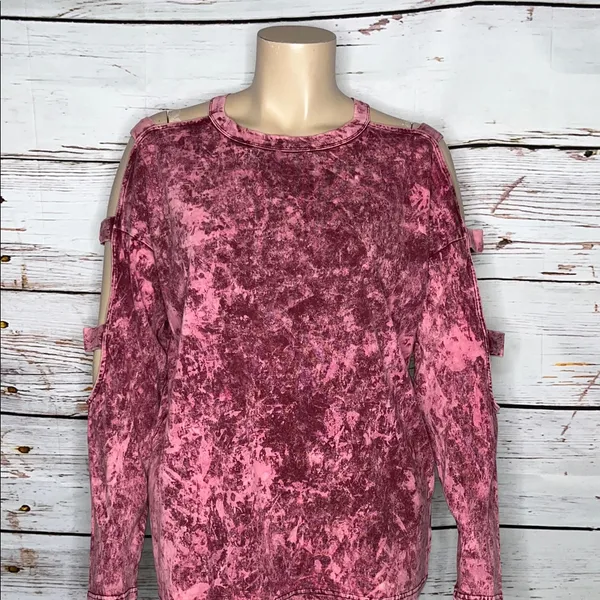 ODDY Size 2XL Pink & Purple Acid Wash Cage Long Sleeve Knit Top Shirt - Image 2