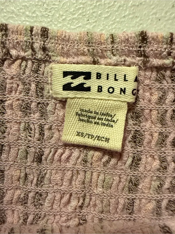 NEW Billabong Pink Striped Smocked Tube Top Bandeau Stretchy XS Festival - Image 4