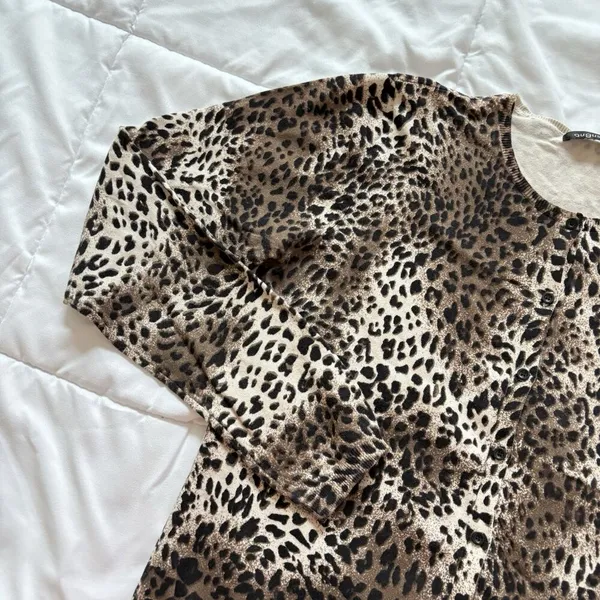 Vintage 90s Y2K Retro August‎ Silk Cheetah Print Cardigan Womens Brown Coquette - Image 2
