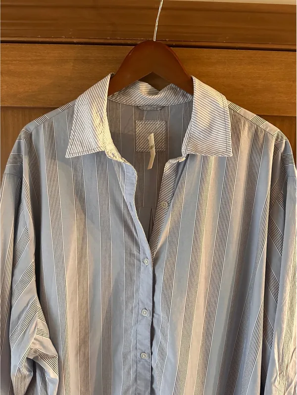 NWT Aerie Oversized Button Down Shirt Cotton Blue Striped Women’s Large - Image 4