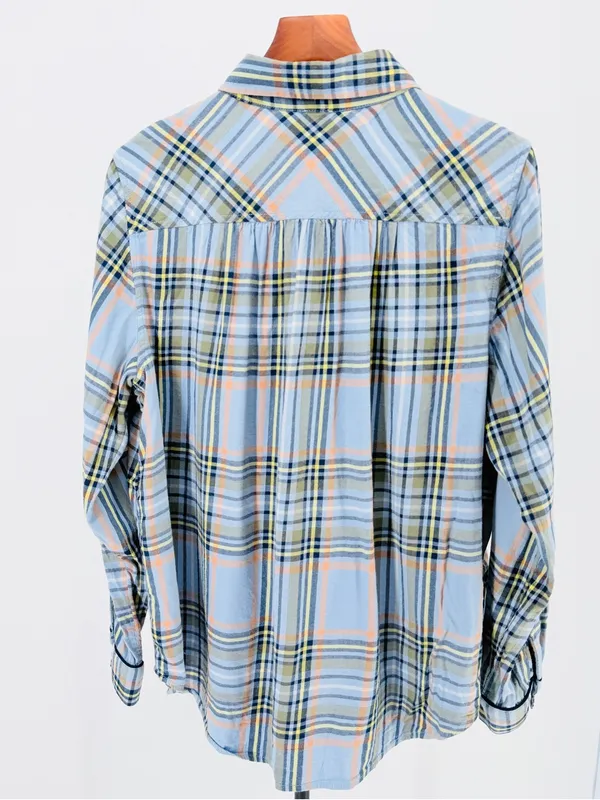 Aerie Boyfriend Flannel Button Down Pajama shirt light blue relaxed flowy fit - Image 3