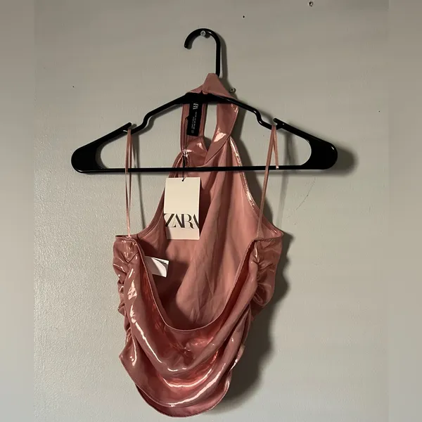 Zara Metallic Pink Halter Tank Top - Image 3