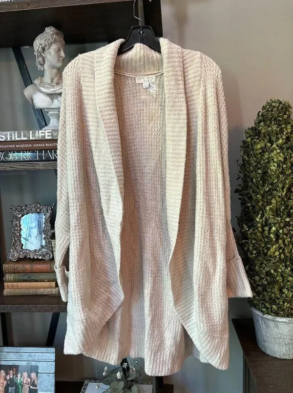 Barefoot Dreams CozyChic Open Front Chenille Shawl Cardi Seashell Womens Size L/ - Image 4