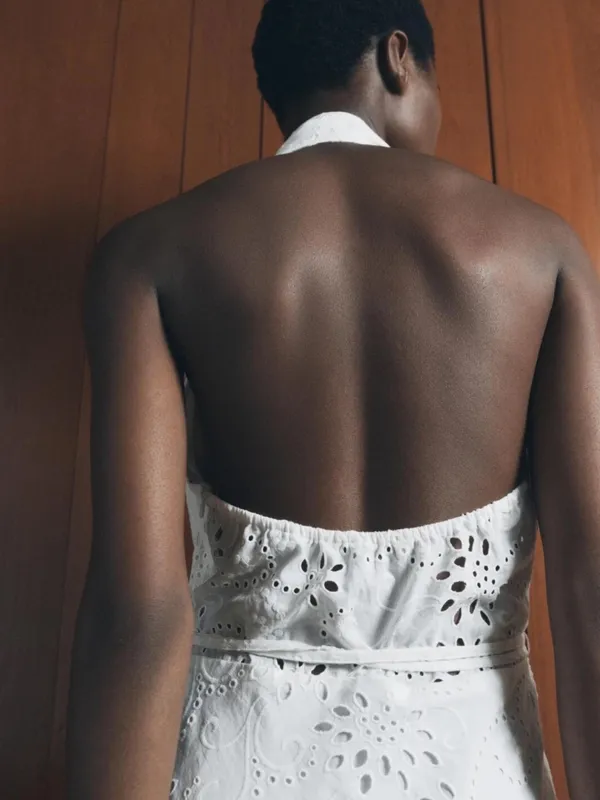 Zara White One-Shoulder Eyelet Midi Dress - Image 5