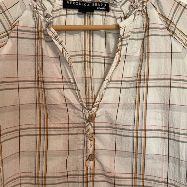 Veronica Beard Jeans Milly Plaid Ruffle Sleeve Blouse - Image 3