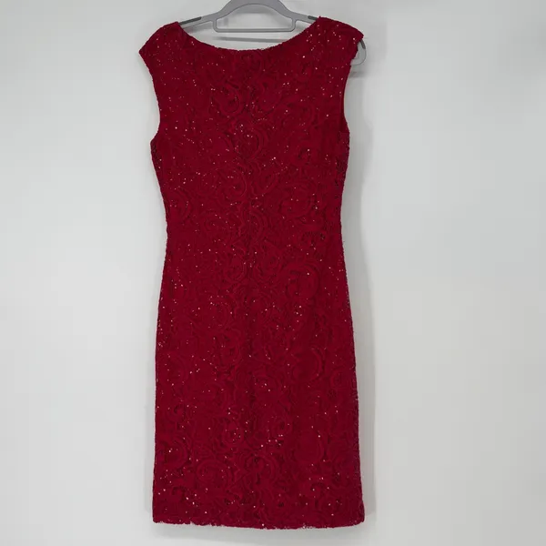 Lauren Ralph‎ Lauren Red Lace Sequin Midi Dress 8 Cocktail Party - Image 2