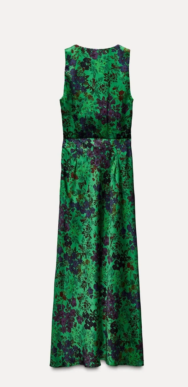 Zara maxi floral satin dress wedding evening party Floral Green Cutout Dress - Image 14
