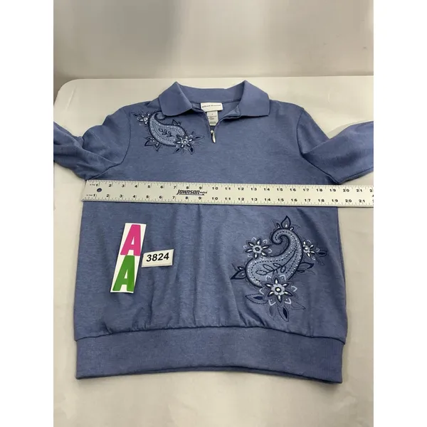 Womans Alfred Dunner Small Blue 1/4 Zip Embroider Rhinestone Pullover Sweatshirt - Image 5