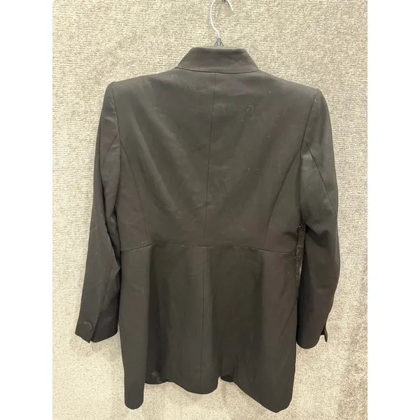 Zara Women Blazer XL Black Open Front Longline Minimalist Crepe Hook-and-Eye - Image 7