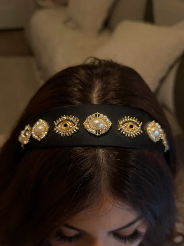 Black Beaded Pearl Embellished Headband - Image 6