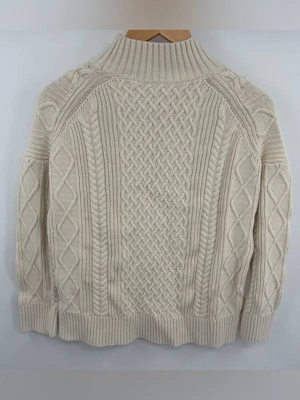 J.Crew swingy cable knit cream cotton mockneck sweater women’s XS fisherman - Image 5