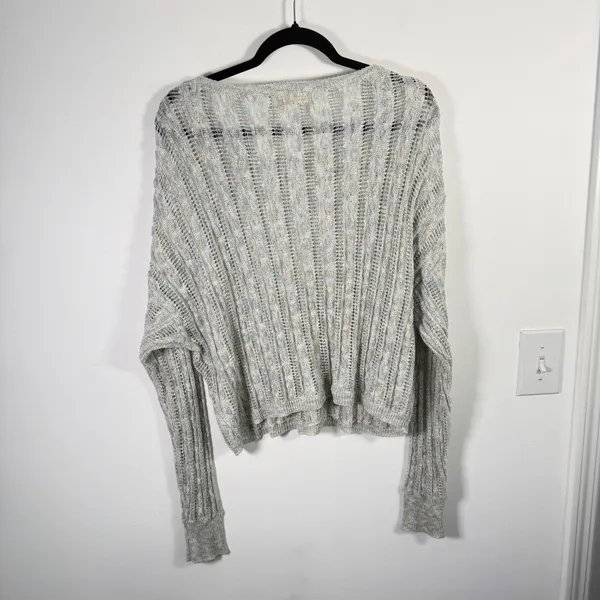 Natural Life Chunky Open Knit Sweater Blue Metallic Yarn Cotton Linen Womens XL - Image 6