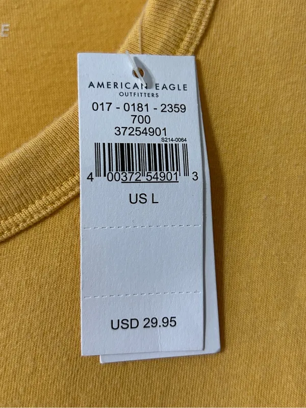 American Eagle Cotton Super Soft Mustard Colored Tee Shirt Size L Large NEW - Image 8