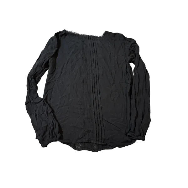 Gap Size Small Black‎ Long Tapered Sleeve Blouse Round Neck Pleated Lace Trim - Image 5