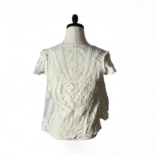 Pixley White Floral Lace Mesh Open Front Cardigan Fairycore Shrug S SFT2008‎ - Image 7