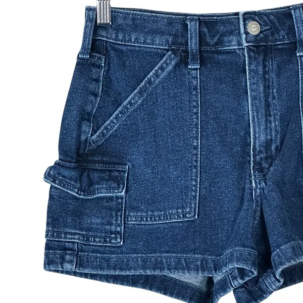 Hollister Ultra High Rise Mom 3" Shorts Womens 26 Dark Wash Utility Cargo - Image 3