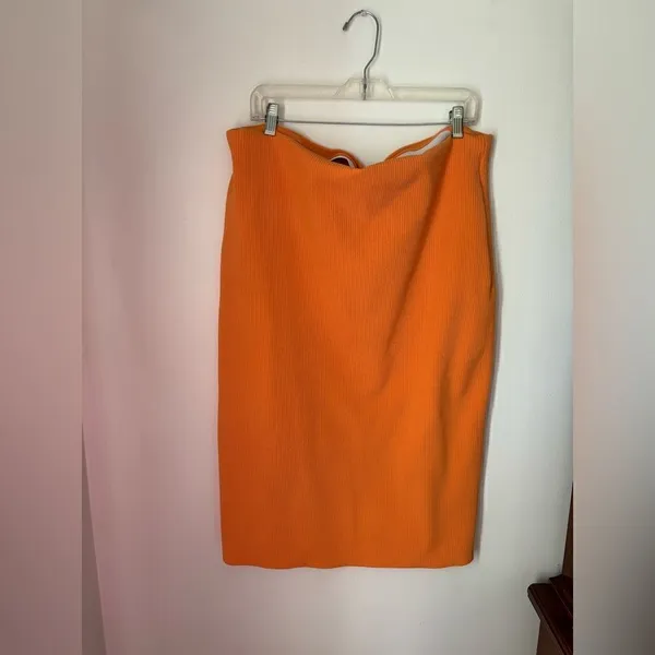 Express Body Contour Ribbed Midi Skirt Orange Side Slit XL - Image 9
