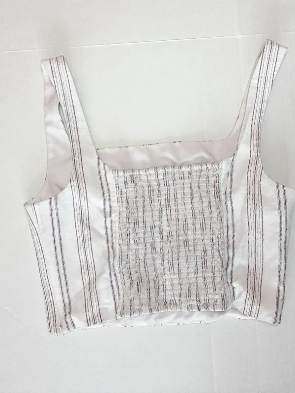 Antonio Melani Striped Crop Top 100% Cotton - Ivory / Bark - Size 12 - Image 2
