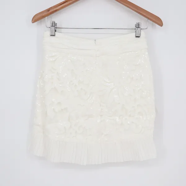 Naked Wardrobe The Statement White Sequin Lace Ruffle Mini Skirt M - Image 6