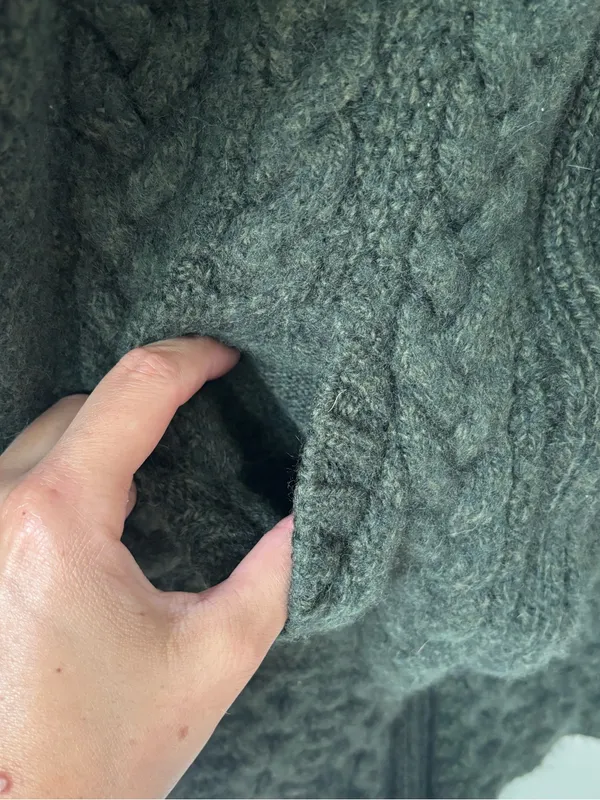 Aran Crafts Army Green Ireland 100% Irish Merino Wool Front Zip Chunky Sweater - Image 4