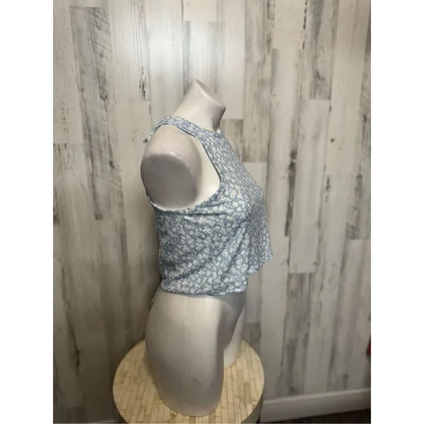 Freshman Blue Floral Halter Crop Top Open Back Tie Blouse Size L - Image 7