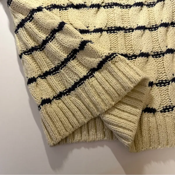J. Jill Cream & Navy Striped Crew Pullover Preppy Cable Knit Raglan Sweater XS - Image 10