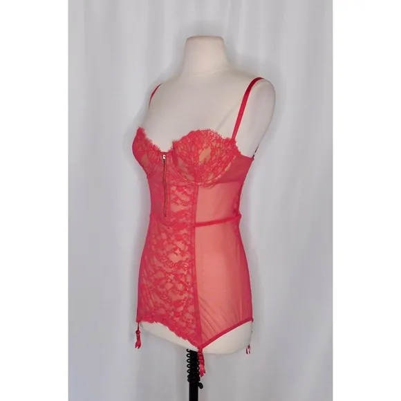 VICTORIA'S SECRET Barbie Hot Pink Lace Corset Bustier Garter Lingerie 34C‎ - Image 4