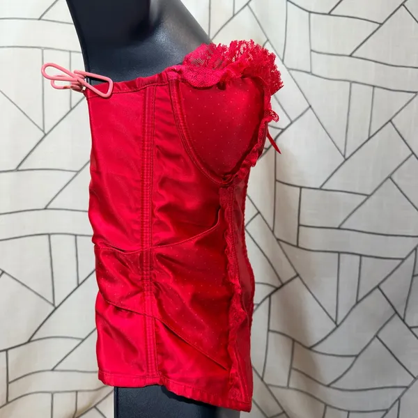 Victoria's Secret Corset Top 36C Red‎ Excellent Lace Up Satin Polka Dot Bow - Image 4