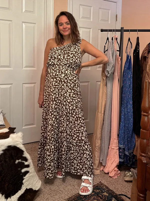 Amazon floral maxi dress prettygarden chocolate one shoulder knot ruffle elastic - Image 5