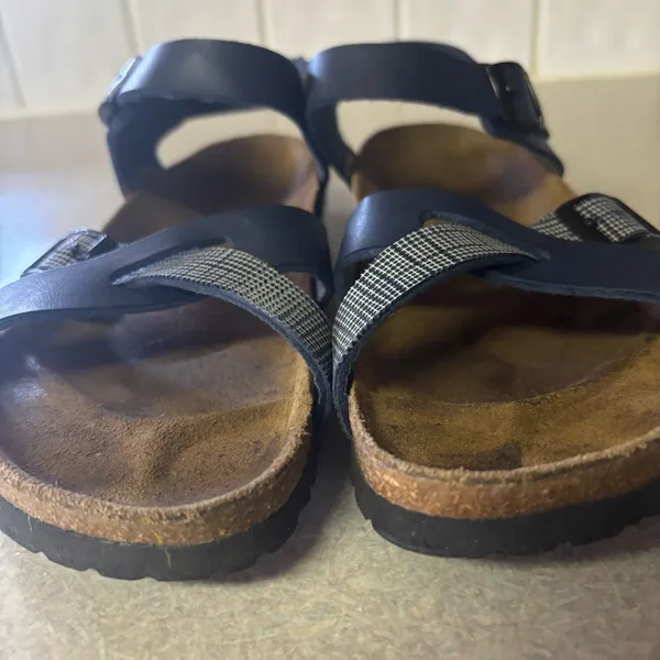 Birkenstock Birki’s Lillie Navy Plaid Preppy Coastal Boho Resortwear Sandals 7 - Image 3
