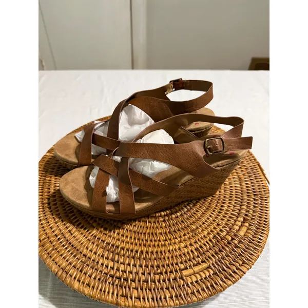 Jellypop Womens Brown Strappy Wedge Sandals Memory Foam Espadrille Heel - Image 6