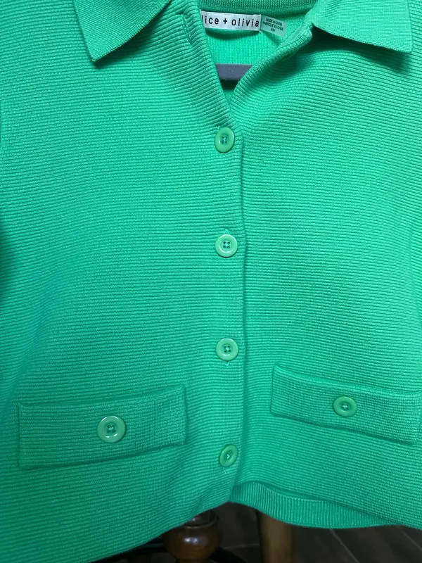 Alice + Olivia Ila Green Collared Knit Jacket Medium - Image 5