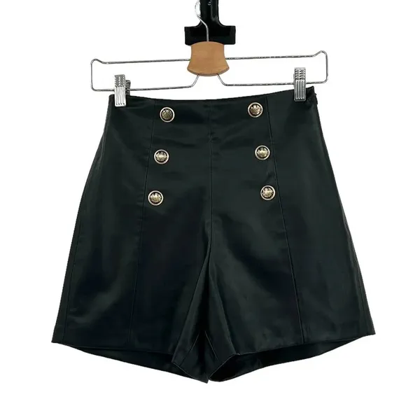 Zara Black Vegan‎ Leather High-Waist Sailor Shorts Size XS - Image 3