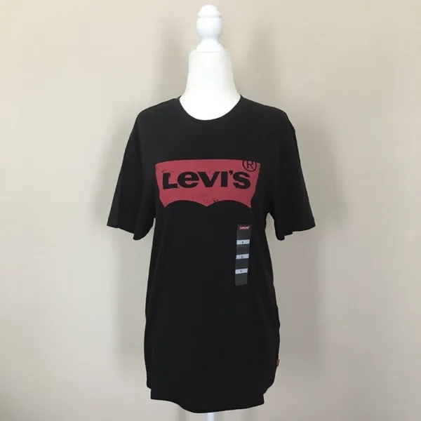 Levi's logo retro boyfriend tee shirt top black - Image 2
